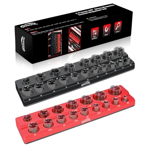 Image of GOOACC 3 /8 inch Magnetic Socket Organizer, 2 Pieces Metric & SAE Socket Drive Holders 3 /8 inch Socket Organizer Tray Holds 56 Standard Sockets for Toolboxes