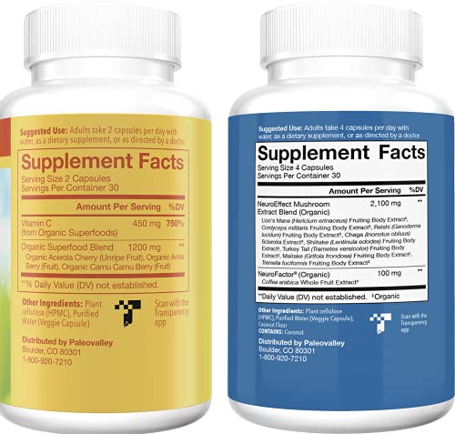 Paleovalley Essential C Complex And Neuroeffect Bundle - Vitamin C, Neuro Mushroom, Coffee Fruit, Organic Superfoods - Nutritional Supplements For Stress Relief, Focus, Memory, Energy, Immune Support #TOP1