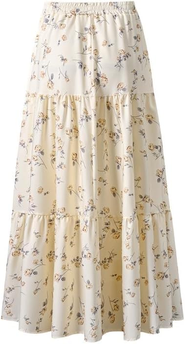 Maxi Skirt Women Summer Boho Flowy Swing Tiered A-Line Fall Elastic High Waist Pleated Ruffle Long Beach Skirt Dress - Image 7