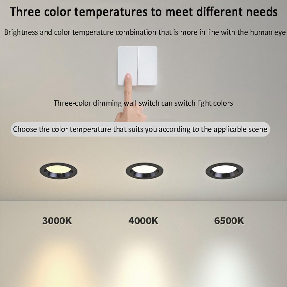 Downlight LED empotrable de 3,5"/4,4" (3,9"/4,4"), Paquete de 6 Unidades, Color Seleccionable 3000K | 4000K | 6000K, luz LED Regulable, Color Negro, Aluminio Redondo Ultrafino,5w
