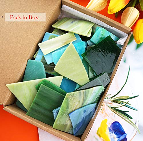 Lanyani Green Mixed Stained Glass Scrap Pieces Sheets, Glass Mosaic Tiles For Art Crafts, 35Oz Value Pack,Assorted Colors And Textures #TOP4