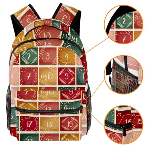 Sac à dos de voyage multicolore à grand compartiment et motif calendrier de Noël