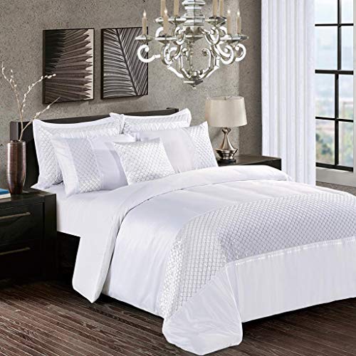 swift 3 Piece Fancy Duvet Cover Sequin Bedding Set with Pillowcase Silky Glittery Velvet (White, Double)
