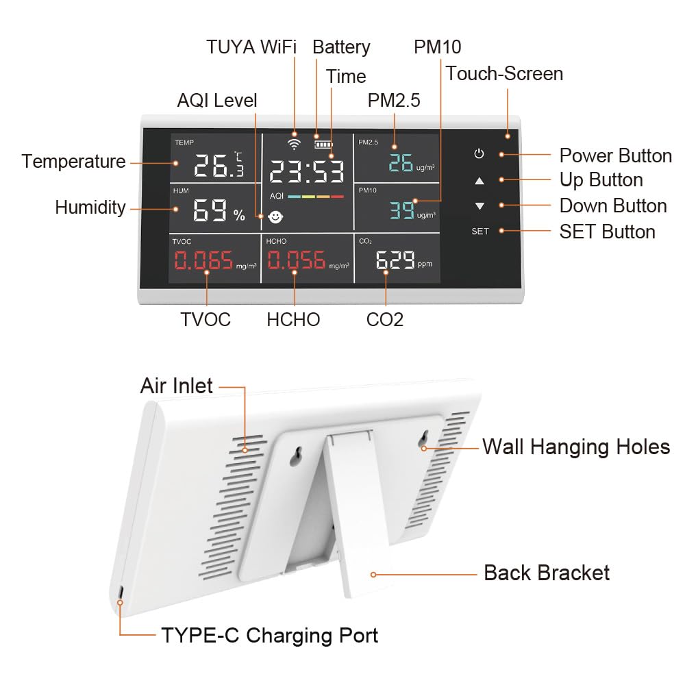 Rilevatore di gas, DM155C-WIFI Monitor dell'aria for ispezione auto con rilevatore di qualità industriale 9 in 1 display touch