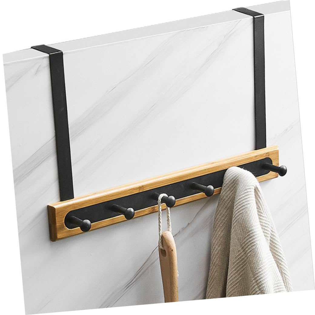SOLUSTRE Gancho para Puerta sin Perforaciones, Aluminio y Bambú, Negro | 1, para Colgar Ropa y Bolsa, Uso en Baño y Dormitorio, Estilo Creativo Hogar