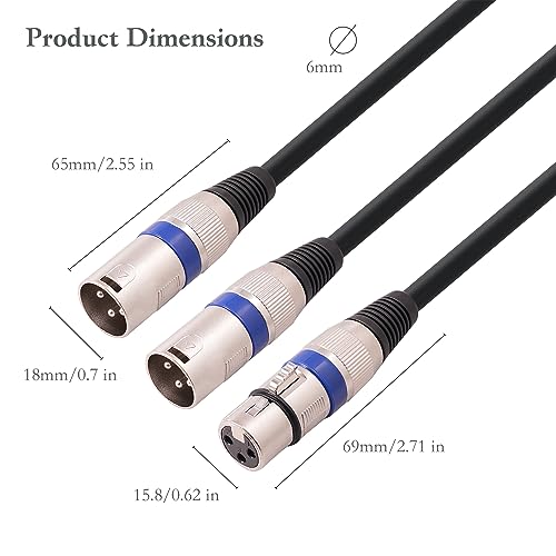 Hualeu 2055YMMF-05 5Pack 5 Color 1.5Ft Xlr Female To Dual Xlr Male Y Splitter Cable thumb #6
