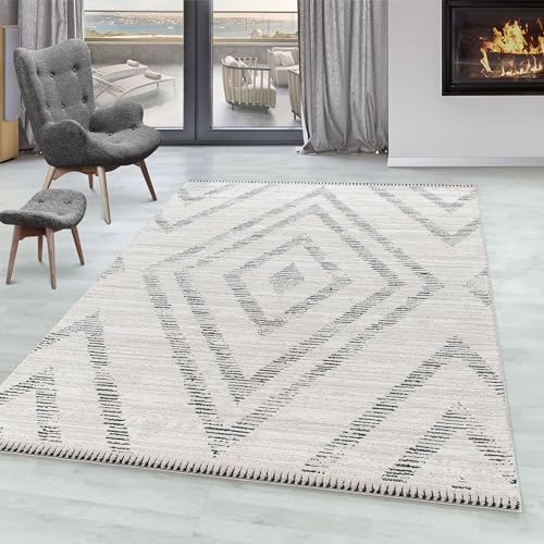 Alfombras de Pelo Corto, diseño escandinavo, Alfombra Crema, 80 x 150 cm, Alfombras Estilo Boho, Alfombra Sala de Estar