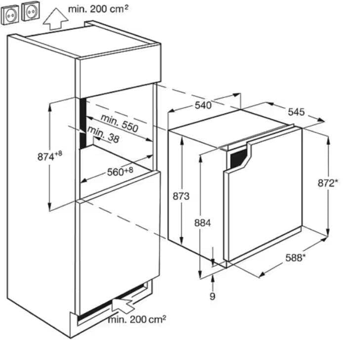 AEG OSK5O88EE Einbaukühlschrank, Nischenhöhe 88 cm, 142 L, dekorfähig, Schlepptürtechnik, LED Beleuchtung