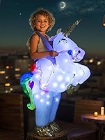 Vista 1 de Disfraces inflables de unicornio para niños, jinete en disfraces inflables para niñas, Halloween inflable con luces LED, cosplay para niño
