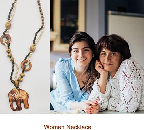 SwirlColor Fashion Bohemian Vintage Ethnic Wood Bead Resin Elephant Pendant Long Sweater Chain Necklaces & Pendants for Women
