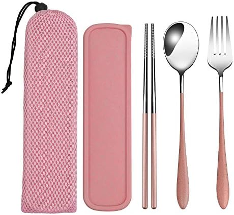 loopki Portable Reusable Travel Cutlery Set,Stainless Steel Cutlery Set Portable Camp Reusable Flatware Silverware,Include Fork Spoon Chopsticks with Case