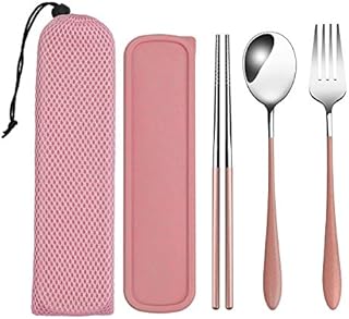 loopki Portable Reusable Travel Cutlery Set,Stainless Steel Cutlery Set Portable Camp Reusable Flatware Silverware,Include Fork Spoon Chopsticks with Case
