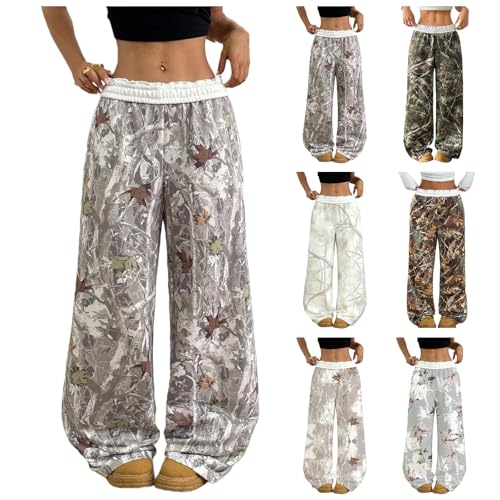 Image of Camo Pants Women Wide Leg Sweatpants Baggy Y2K Camoflage Pants Elastic Waisted Loose Casual Lounge Trousers Joggers
