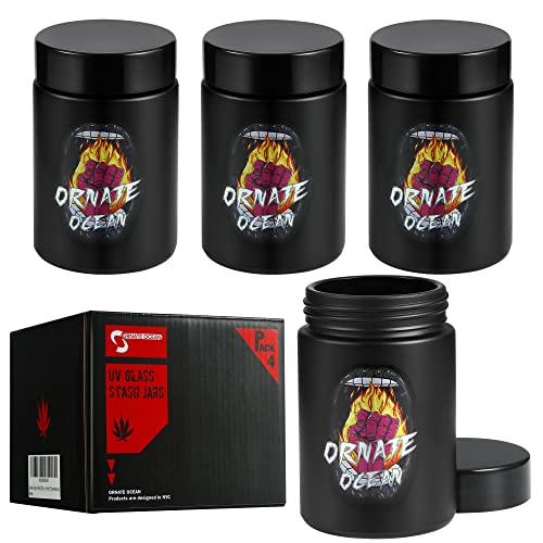 Ornate Ocean 4-Pack 250Ml Uv Glass Stash Jars - 4 Piece Set Multipurpose Storage Containers - Convenient Airtight Smell Free Screw Top Lid Jars Preserves And Secures Your Herbs (Purple) #TOP9