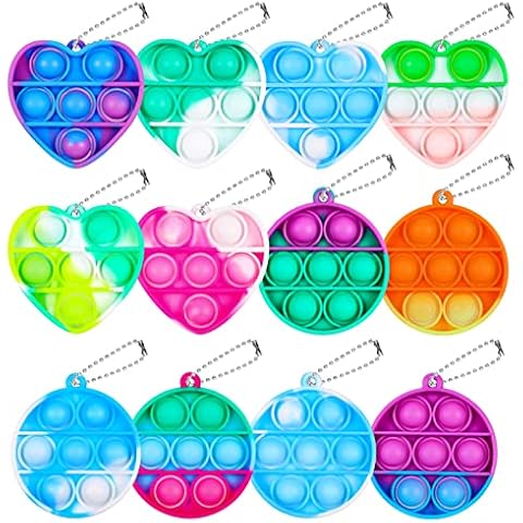 FRIUSATE 12 Pcs Mini Squeeze Pop Bubble Fidget Sensory Toys Mini Push Pop Mini Keychain Toy Relieve Anxiety Stress Toy for Kids Adult Party Favors Random Color Cover
