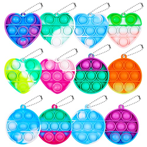 Smilcloud 12 ks Mini Pop Bubble Fidget špalková tyč Silikon Sensory Toy Mini Pop Pop Push Stuhelový svazek sada Popit Keychain pro dospělé a děti (náhodná barva)