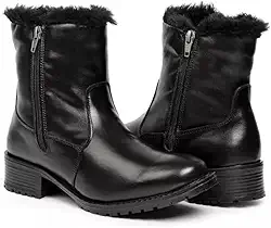 Bota Feminina de Inverno em Couro Forrada com Lã Impermeável - Siena