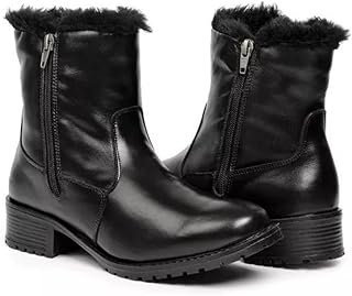 Bota feminina de inverno em couro forrada com lã impermeável - siena