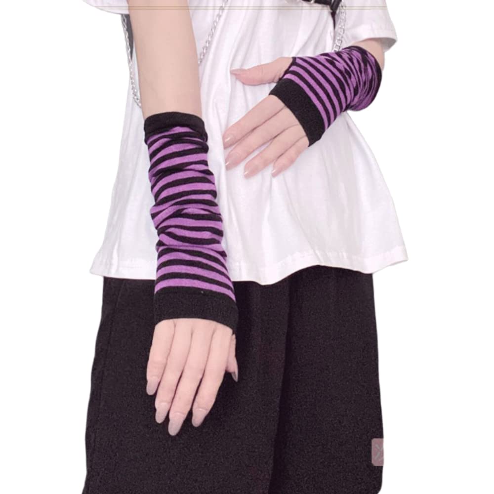 Arm Warmers Goth Kawaii Emo Steampunk Half Finger Y2K Gloves Hip Hop Arm Sleeve Harajuku Accessories for Women Egirl (Purple)