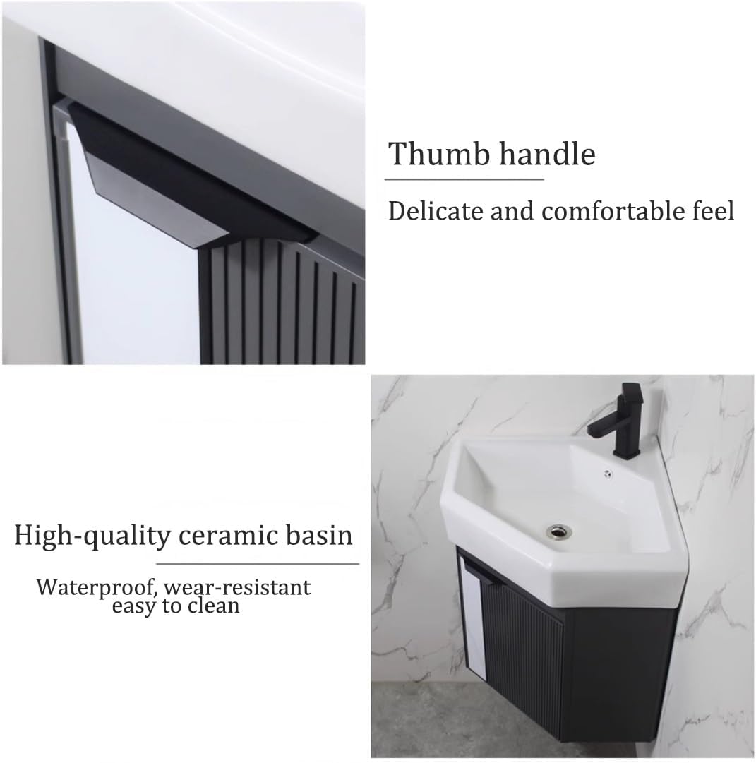 Bathroom Vanity with Mirror Cabinet & Ceramic Sink Set, Hanging Narrow Cabinet Organizer W/hand washing station, Wall Mounted Vanities with Faucet for Bathroom, Kitchen, Living Room(Gray,47CM/18.5IN)