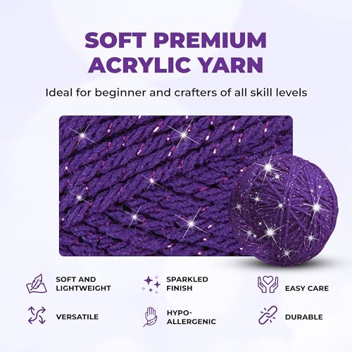 Image of Mary Maxim Starlette Sparkle Yarn, Medium Worsted Weight Purple Yarn for Knitting and Crocheting, Acrylic Polyester Blend for Blankets, Clothing, and Decor, 196 Yards