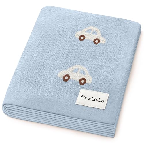 Image of Bleu La La Baby Blanket for Boys 100% Cotton Buttery Soft Cozy Receiving Swaddle Stroller Blanket for Shower Gift Registry for Newborns, Infants, Toddlers (Cars - Baby Blue)