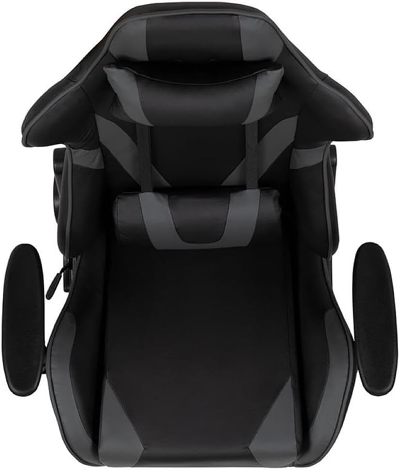 BOWERY HILL Leather Racing Reclining Gaming Chair, Black and Gray Finish, High Back Ergonomic Office Chair with Adjustable Headrest and Lumbar Support, Swivel Chair for Home Office or Gaming Desk