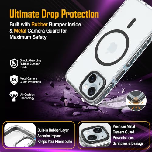 Image of Zapcase Crystal Clear Back case for iPhone 15 | Hard PC Back | TPU Bumper with Inner Rubber Grip | Metal Camera Guard Bezel | Metal Buttons | Scratch Resistant Cover | 2 Layer Edge Protection | Black