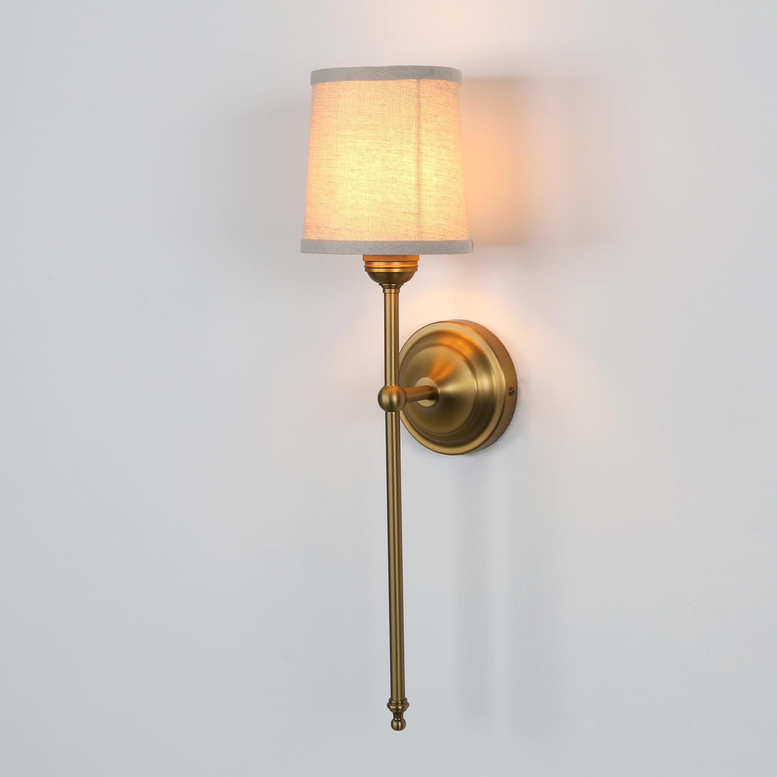 Applique con finitura antica con paralume in tessuto di lino, lampada da parete vintage per interni a 1 luce per soggiorno camera da letto comodino luce