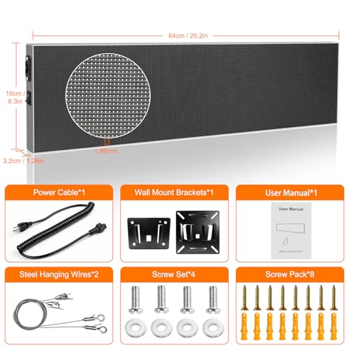 Image of LEDLightsWorld P1.86 Fine Pixel Pitch LED Display, Programmable LED Sign for Business, Full Color Digital Message Board with App Control, Indoor Digital Signage Display for Store Window, Restaurant, Bar, Office