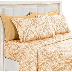 Taupe Paisley Sheet Set, King - Ultra Soft Deep Pocket | Cooling Wrinkle-Free Microfiber, Boho Floral Print | 6 Piece Set: Fitted, Flat Sheet & 4 Pillowcases | OEKO-TEX, Easy Care