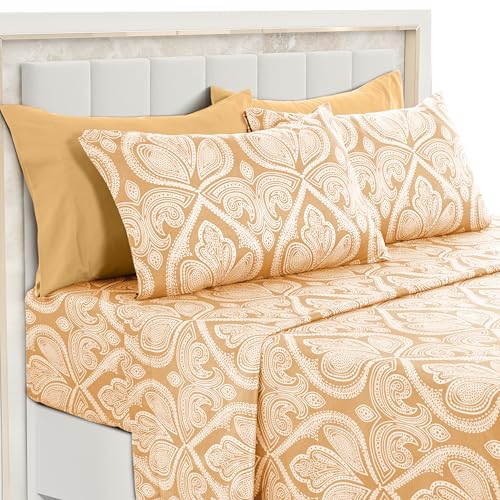 Ultra Soft Wrinkle-Free Microfiber Paisley Queen Sheet Set, Cute Floral Pattern Boho Print – 16