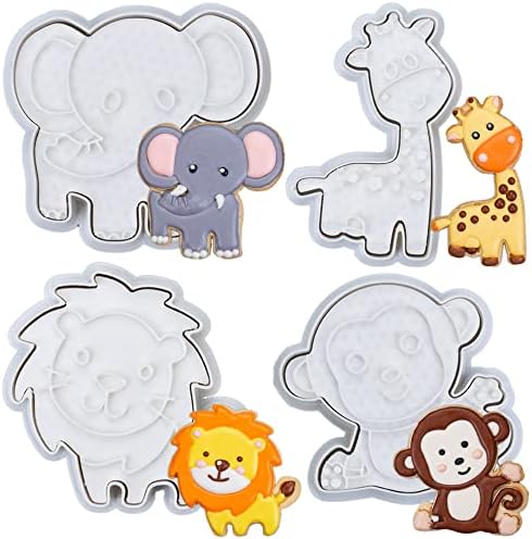 Flycalf Animal Cookie Cutters Set Baking Dough Tools Holiday with Plunger Stamps Shapes Eco-Friendly PLA Accessories Cutter Molds for Kids Decorative Party 3.5" Kitchen Cake Supplies
