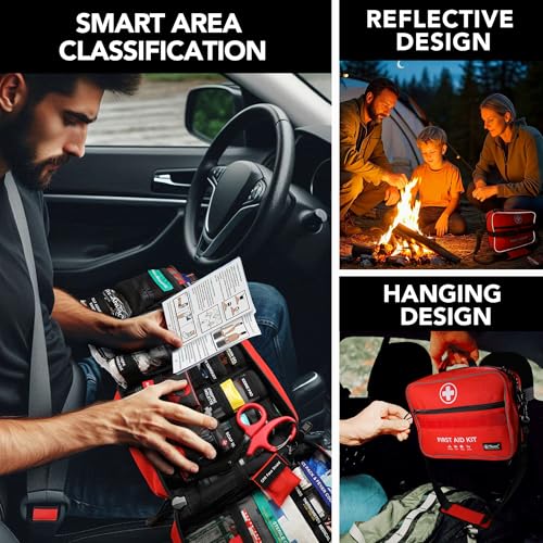 430 Piece First Aid Kit, Well-Organized Premium Waterproof Compact Trauma Medical Kits for Any Emergencies, Ideal for Home, Office, Car, Travel, Outdoor, Camping, Hiking, Boating (Red) - Image 5