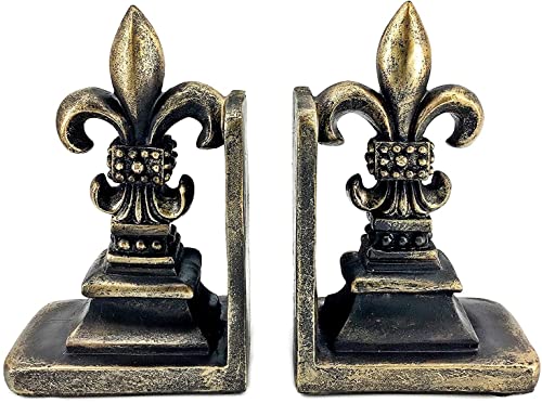 Bellaa 25600 Decorative Bookends Fleur De Lis Unique Vintage Antiques Heavy Library Book Holder Bookshelf Support Home Decor 9 Inch #TOP4