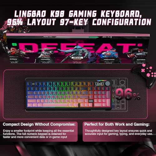 Image of LINGBAO K98 PRO Mechanical Keyboard Wireless, with Screen & Knob,RGB Gaming Keyboard, Tri-Mode BT5.0 /2.4GHz /USB-C, Gasket Mount Hot-Swappable Linear Switches Gamer Keyboards for PC /Mac /Linux /Android