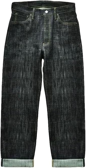 MenS Vintage Loose Fit Selvedge Raw Denim Full Length Jeans Button Fly Midweight Daily Wear Silver-Plated Buttons