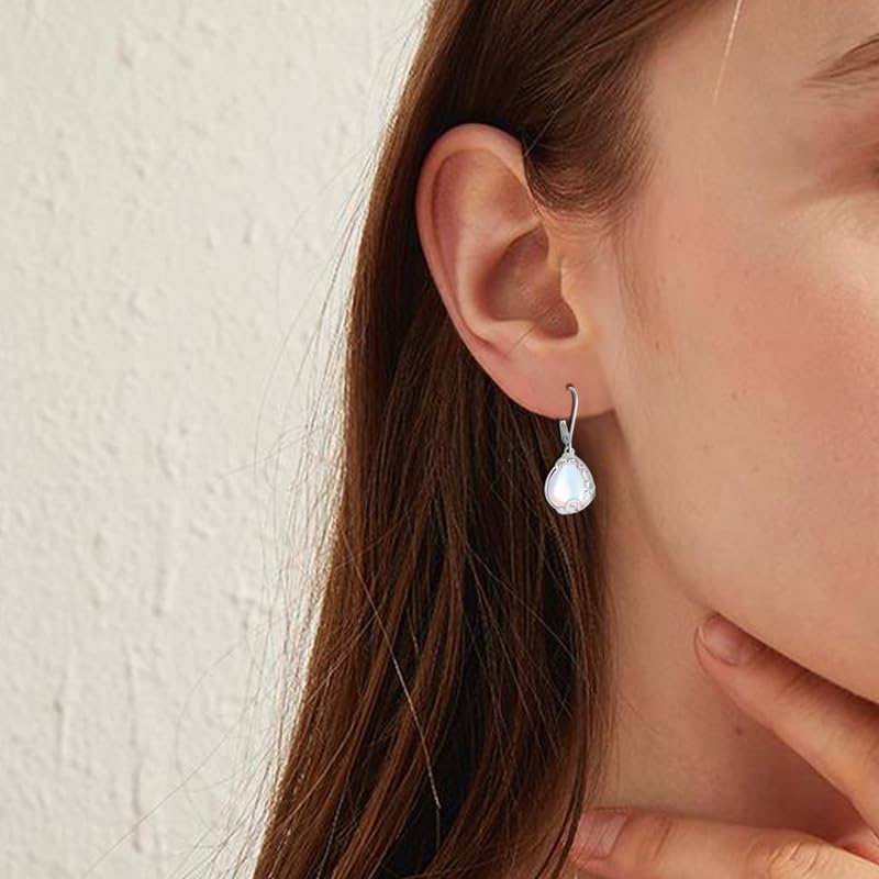 Moonstone Filigree Teardrop Drop Dangle Earrings Sterling Silver Leverback Earrings for Women - Image 5