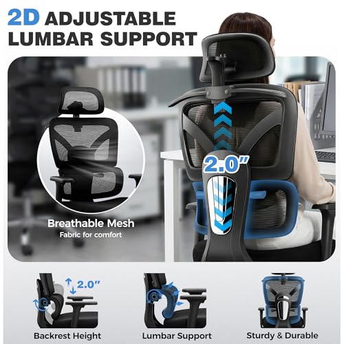 Image of Office Desk Chair, Ergonomic Office Chairs with Lumbar Support | Zoned Spine Support, Pressure Relief Back Support, 4.33'' Thick Foam Cushion, Computer Chair Comfy for Long Hours, Black
