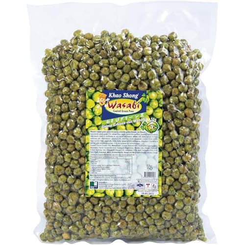 Khao Shong - Grüne Erbsen im Teigmantel mit Wasabi Geschmack - Scharfer Asia Snack & Knabberartikel - Original aus Thailand - 1 x 1 kg Vorratspack