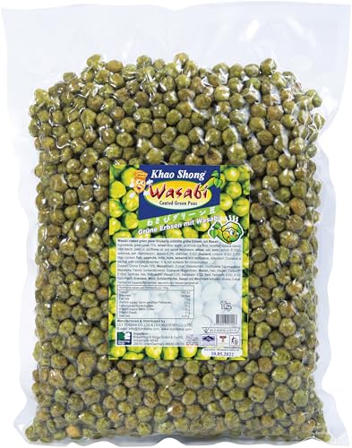 Khao Shong - Grüne Erbsen im Teigmantel mit Wasabi Geschmack - Scharfer Asia Snack & Knabberartikel - Original aus Thailand - 1 x 1 kg Vorratspack