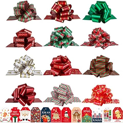 PintreeLand Christmas Pull Bows Large Gift Bows Ribbon 40mm 12PCS for Xmas Present Gift Wrapping, Christmas Decorations, Florist Cover