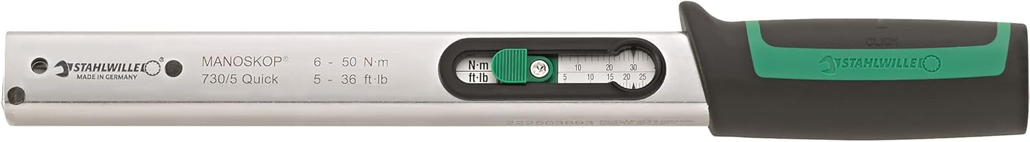 STAHLWILLE No. 730/40 Quick Torque Wrench Manoscope Triggering, Double Scale 80-400N·m/60-300ft·lb Tool Holder 14x18mm for Insertion Tools
