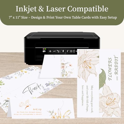 Image of Blank Tent Cards Printable 3.5 inch x 11 inch 100 Sheets | Goefun White Place Cards for Table Setting 80 lb Pre-Scored Name Card for Meetings, Weddings & Events