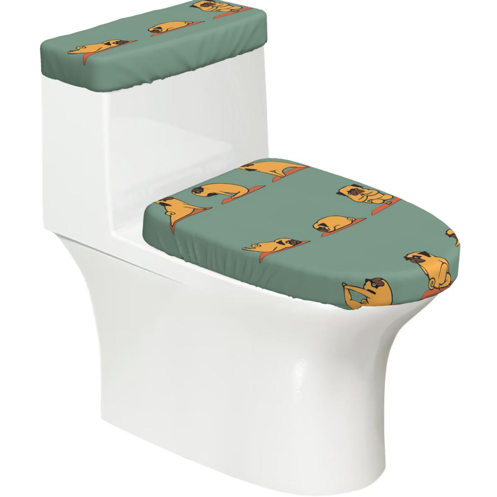 Yoga Pug Print Bathroom Decor Toilet Lid Cover And Tank Covers, Restroom Accessories Fits Most Round