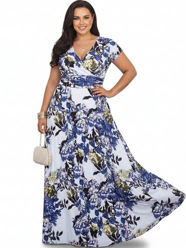 Image of KOH KOH Womens Long Floral Print Cap Sleeve Modest Flowy Summer Maxi Dress Gown