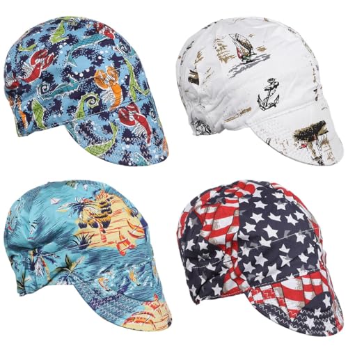 4 tapas de soldadura, sombreros de soldadura de algodón, tapas de soldador con forro de malla que absorbe el sudor, sombreros de soldadura transpirables con anillo elástico para soldadores