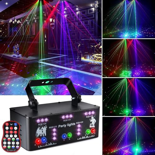 Fwiull Lampes pour Fête Professionnelles, 21 Lentilles Lumiere Soirée, DMX 512 d'Effets Lumière, Lumière Disco RGB UV à Commande Vocale, Lampe de Scène...