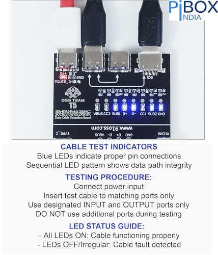 Image of PiBOX India T5 PRO Advanced Digital Cable Tester - Professional 8-Point LED Diagnostic Tool for USB-C /Lightning /Micro-USB - Universal Lab-Grade Testing Board