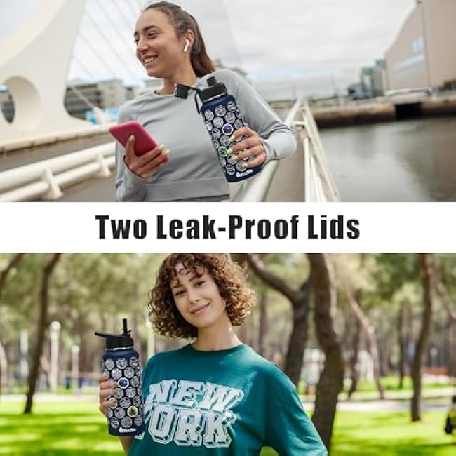 National Parks Water Bottle with Stickers,32 oz Stainless Steel Insulated Water Bottle with Straw,2 Lids,Leak Proof Metal Water Cup for Hiking,Travel,Sports,Camping,Wide Mouth Bottle